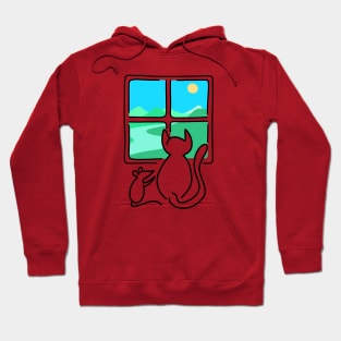 Cat and Mouse Window View BLACK OUTLINE Hoodie